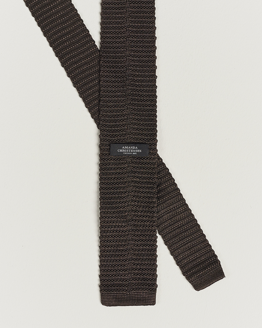 Herren | Krawatten | Amanda Christensen | Knitted Silk Tie 6 cm Brown