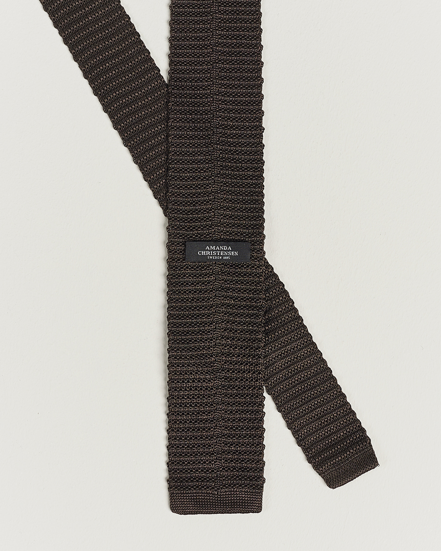Herren | Amanda Christensen Knitted Silk Tie 6 cm Brown | Amanda Christensen | Knitted Silk Tie 6 cm Brown