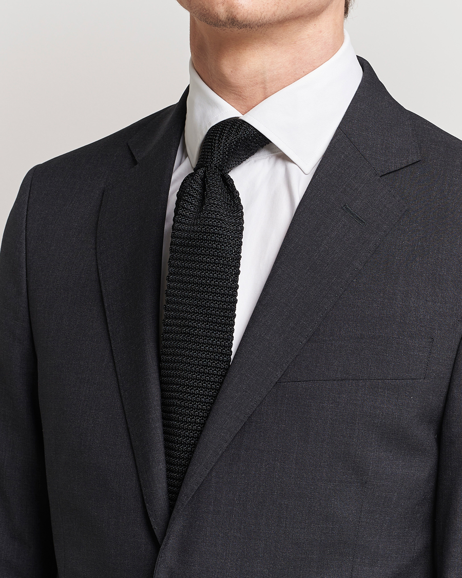 Herren | Amanda Christensen Knitted Silk Tie 6 cm Black | Amanda Christensen | Knitted Silk Tie 6 cm Black