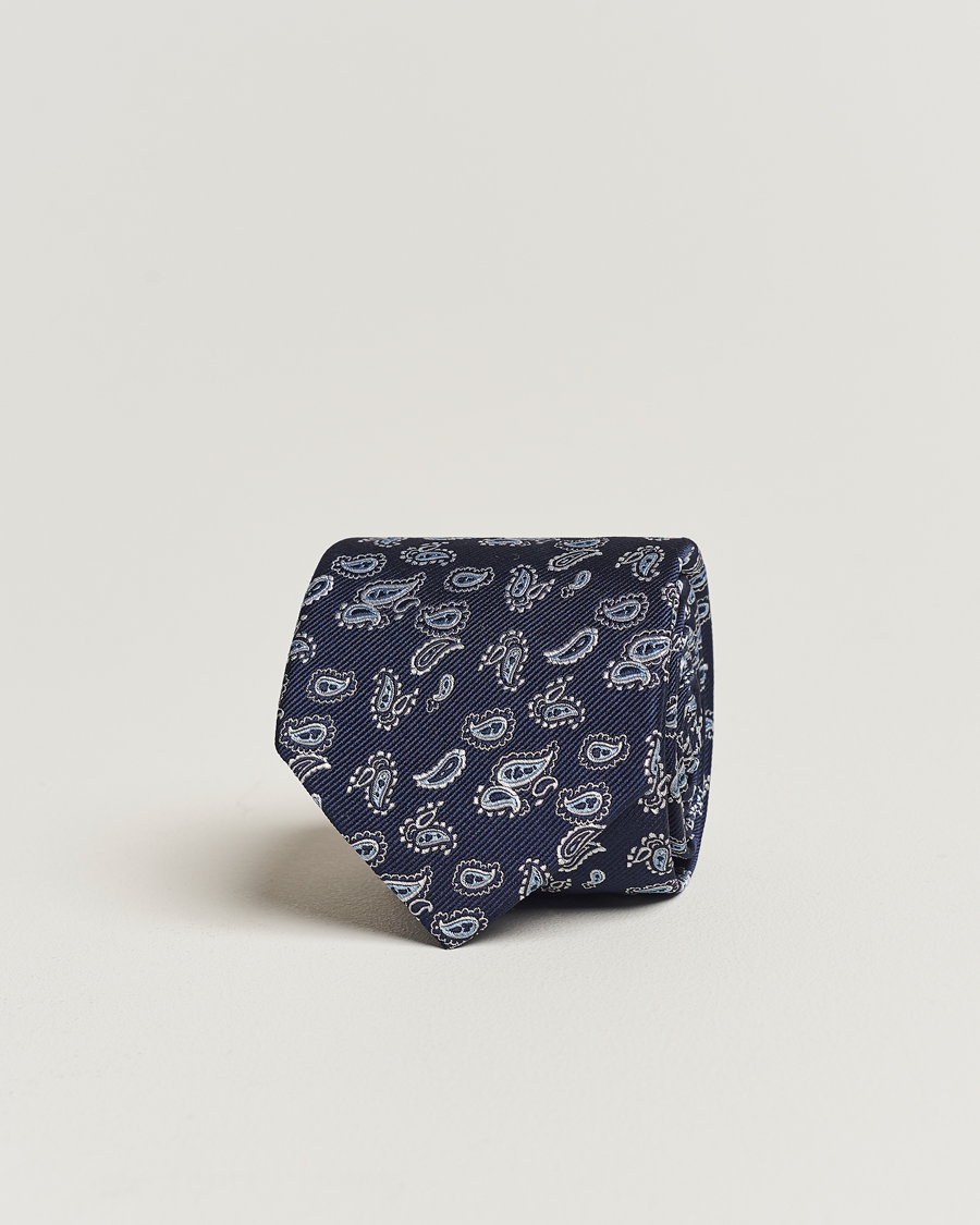 Herren | Krawatten | Amanda Christensen | Paisley Woven Silk Tie 8 cm Navy