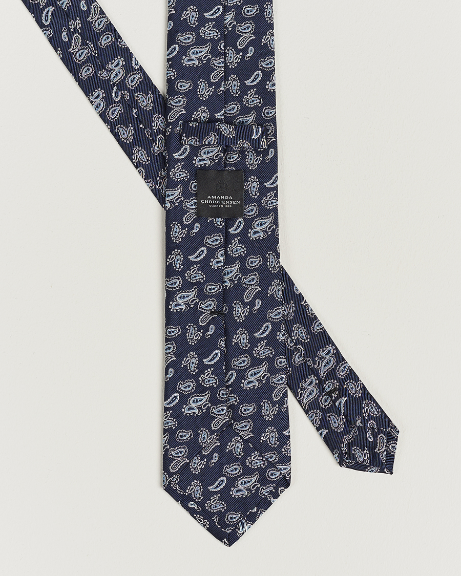 Herren | Krawatten | Amanda Christensen | Paisley Woven Silk Tie 8 cm Navy