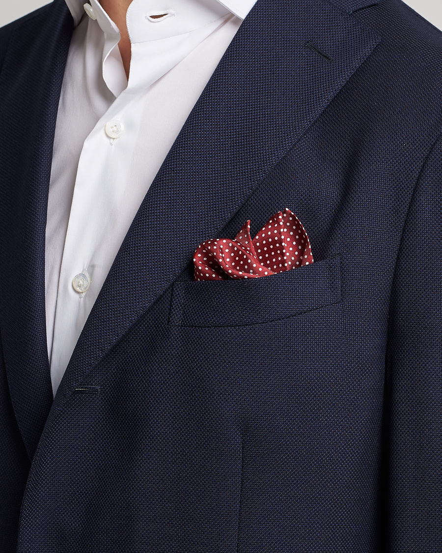 Men | Pocket Squares | Amanda Christensen | Handkerchief Dot Silk Wine Red