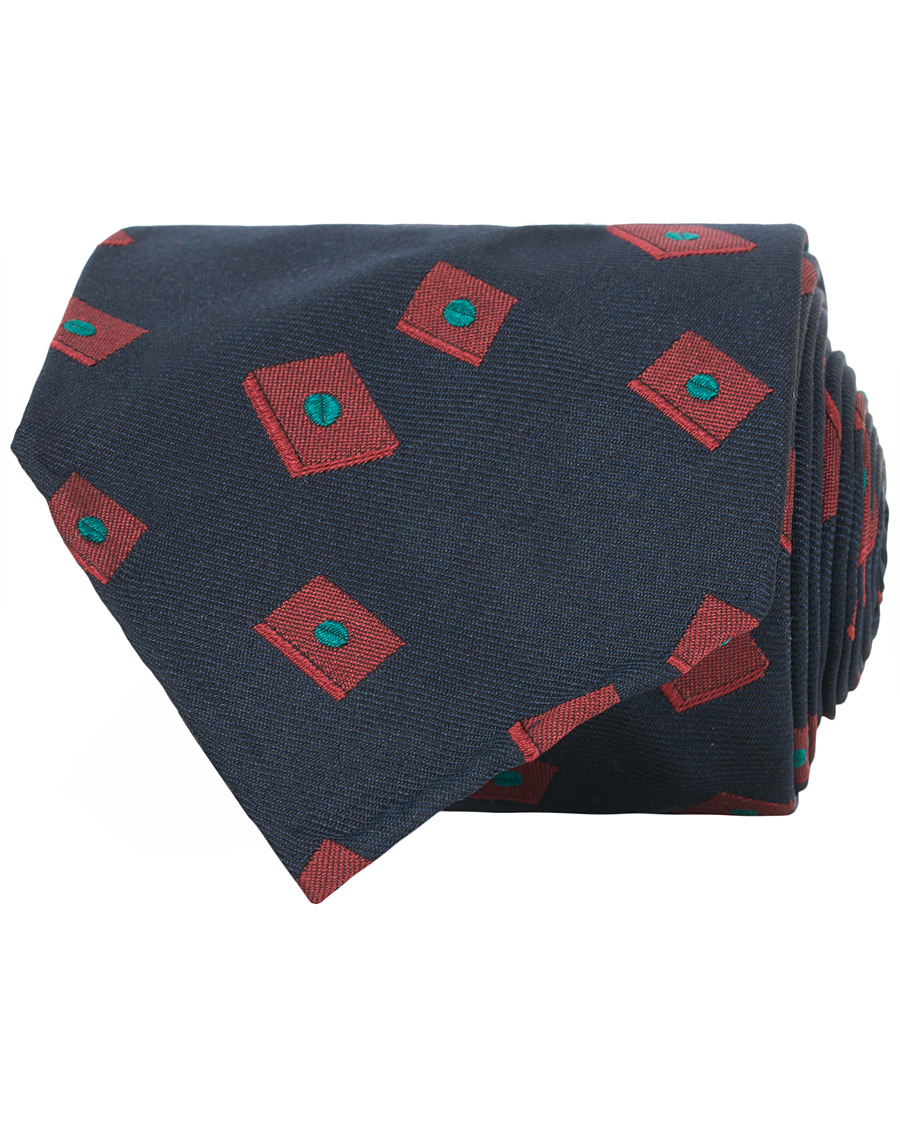 Herren | Berg&Berg Handrolled Seven Fold Jacquard Silk 8 cm Tie Navy/Red | Berg&Berg | Handrolled Seven Fold Jacquard Silk 8 cm Tie Navy/Red