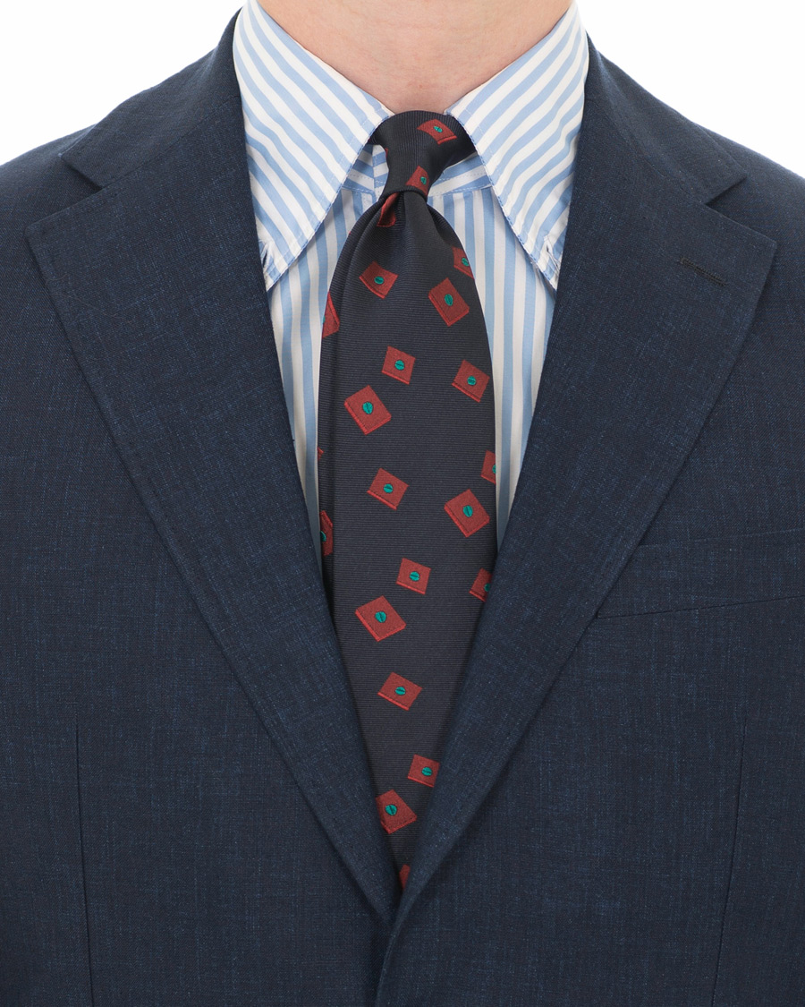 Herren | Berg&Berg Handrolled Seven Fold Jacquard Silk 8 cm Tie Navy/Red | Berg&Berg | Handrolled Seven Fold Jacquard Silk 8 cm Tie Navy/Red