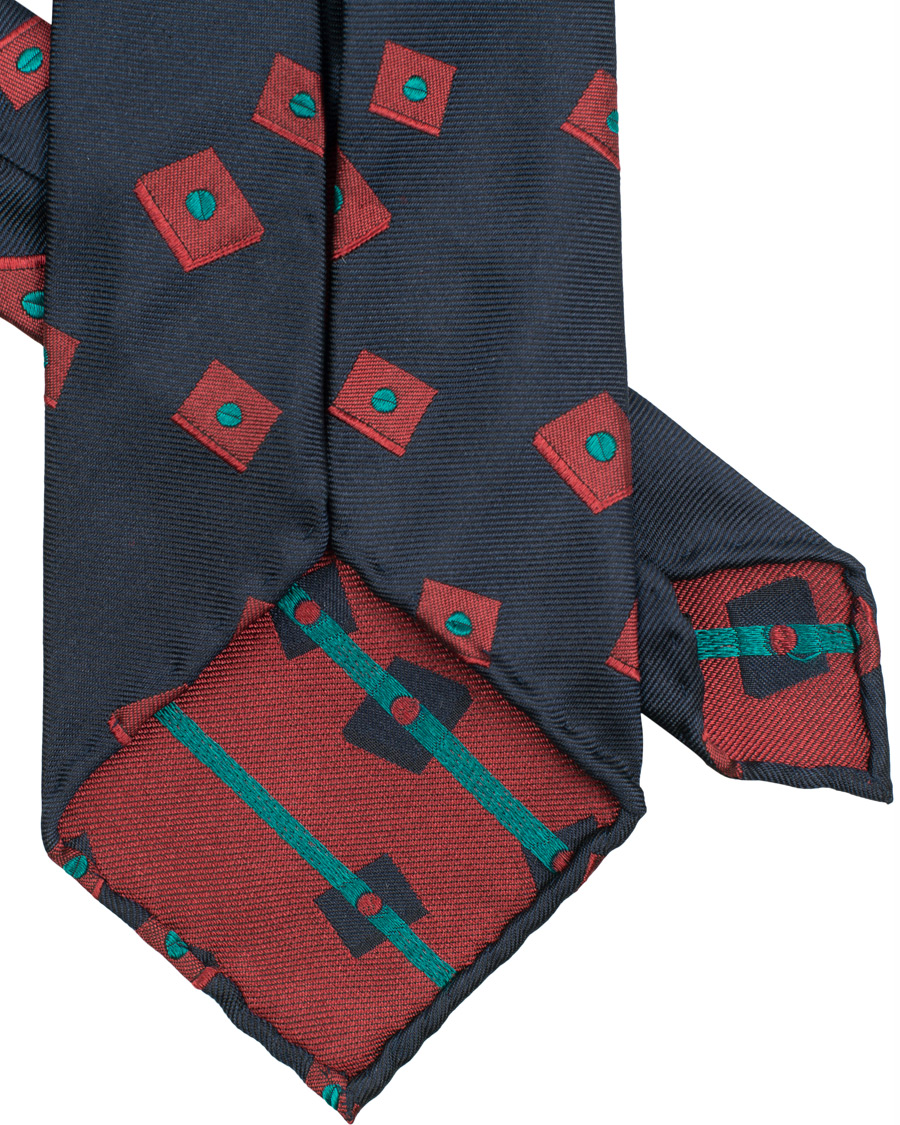 Herren | Berg&Berg Handrolled Seven Fold Jacquard Silk 8 cm Tie Navy/Red | Berg&Berg | Handrolled Seven Fold Jacquard Silk 8 cm Tie Navy/Red