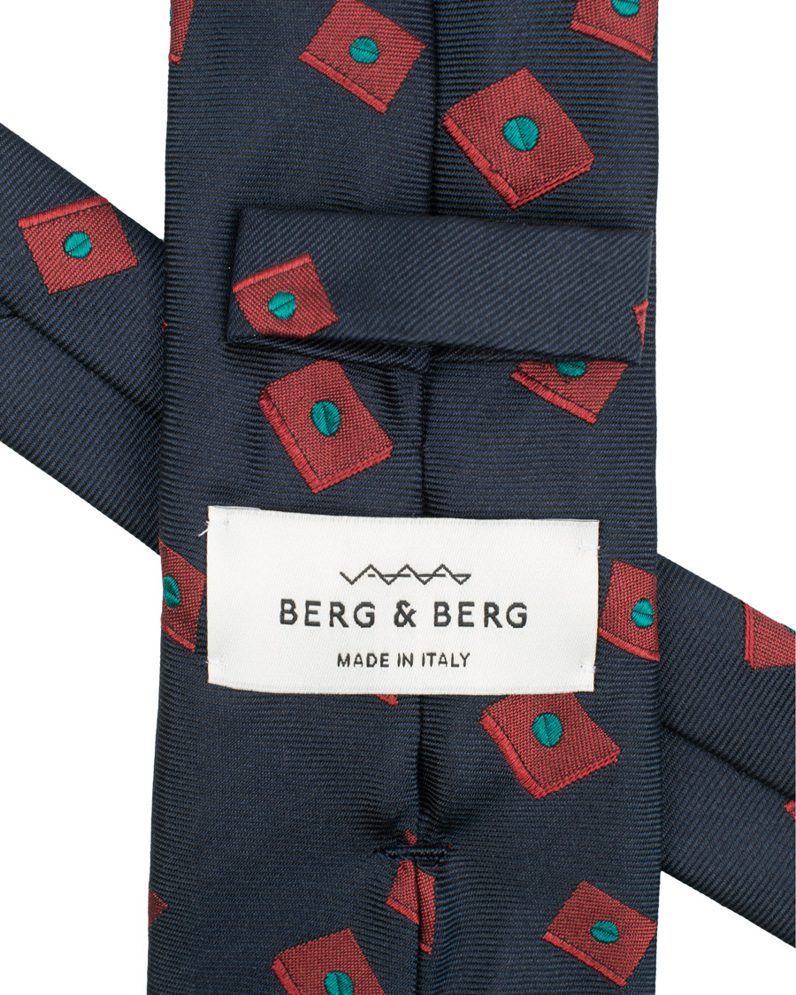 Herren | Berg&Berg Handrolled Seven Fold Jacquard Silk 8 cm Tie Navy/Red | Berg&Berg | Handrolled Seven Fold Jacquard Silk 8 cm Tie Navy/Red