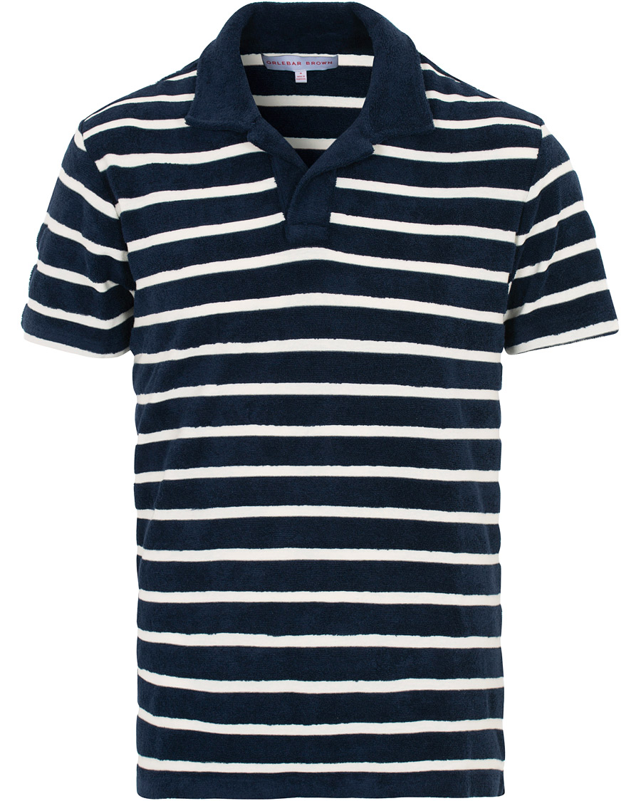 Herren | Poloshirts | Orlebar Brown | Terry Hudson Towelling Stripe Polo Navy/Shell