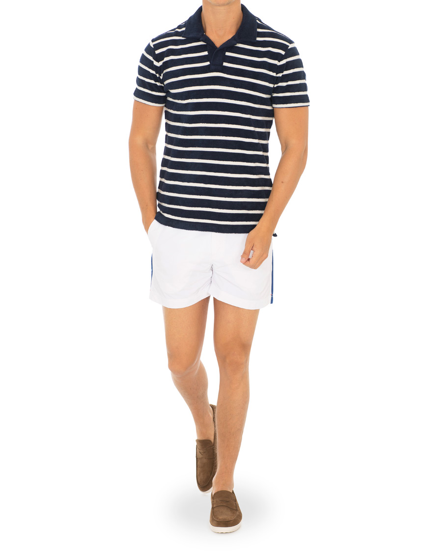 Herren | Poloshirts | Orlebar Brown | Terry Hudson Towelling Stripe Polo Navy/Shell