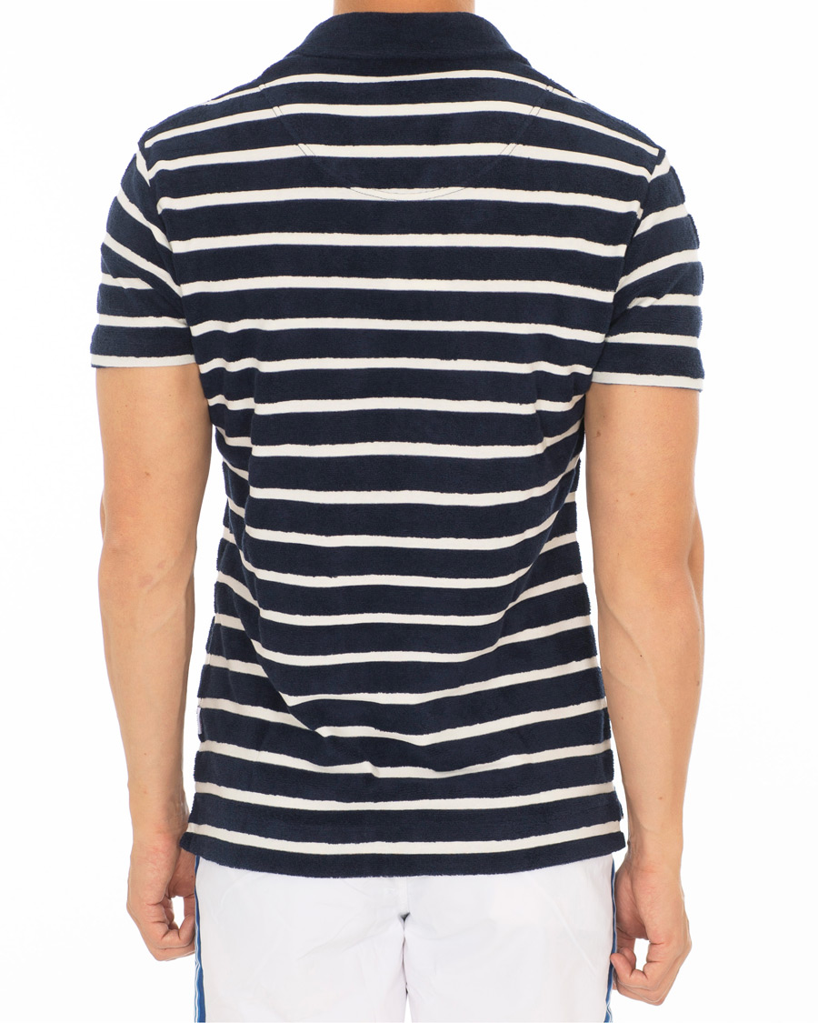 Herren | Poloshirts | Orlebar Brown | Terry Hudson Towelling Stripe Polo Navy/Shell