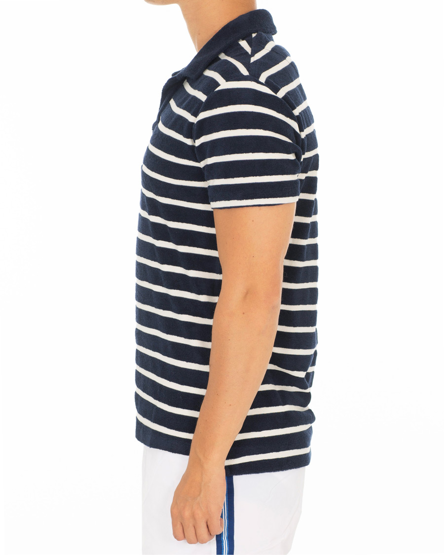 Herren | Poloshirts | Orlebar Brown | Terry Hudson Towelling Stripe Polo Navy/Shell