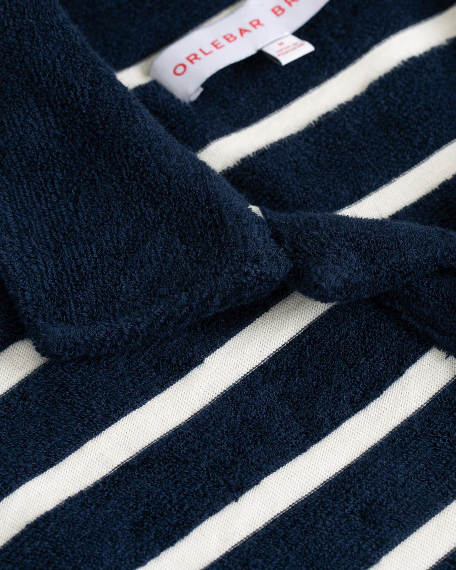 Herren | Poloshirts | Orlebar Brown | Terry Hudson Towelling Stripe Polo Navy/Shell