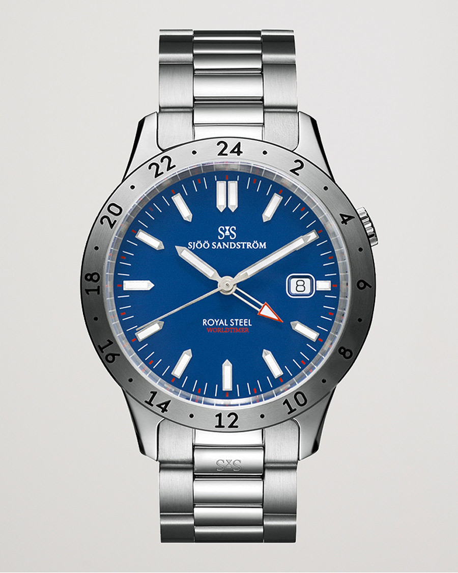 Herren | Fine watches | Sjöö Sandström | Royal Steel Worldtimer 41mm Blue with Steel