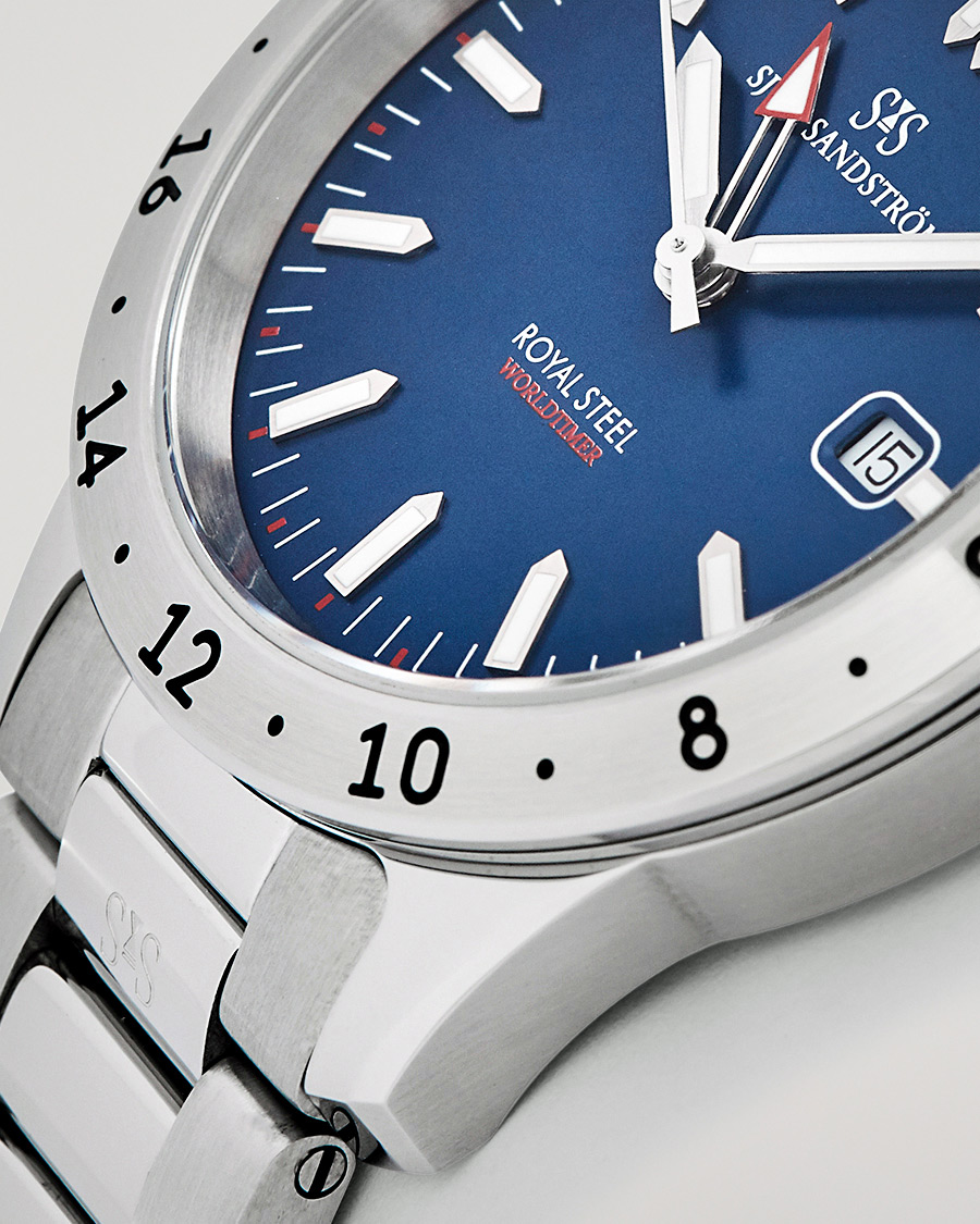 Herren | Fine watches | Sjöö Sandström | Royal Steel Worldtimer 41mm Blue with Steel