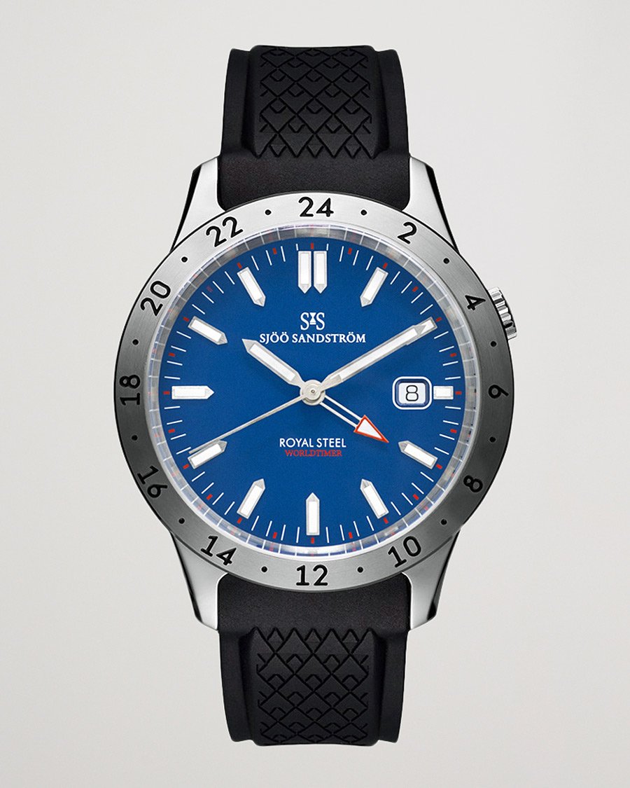 Herren | Sjöö Sandström Royal Steel Worldtimer 41mm Blue with Rubber | Sjöö Sandström | Royal Steel Worldtimer 41mm Blue with Rubber