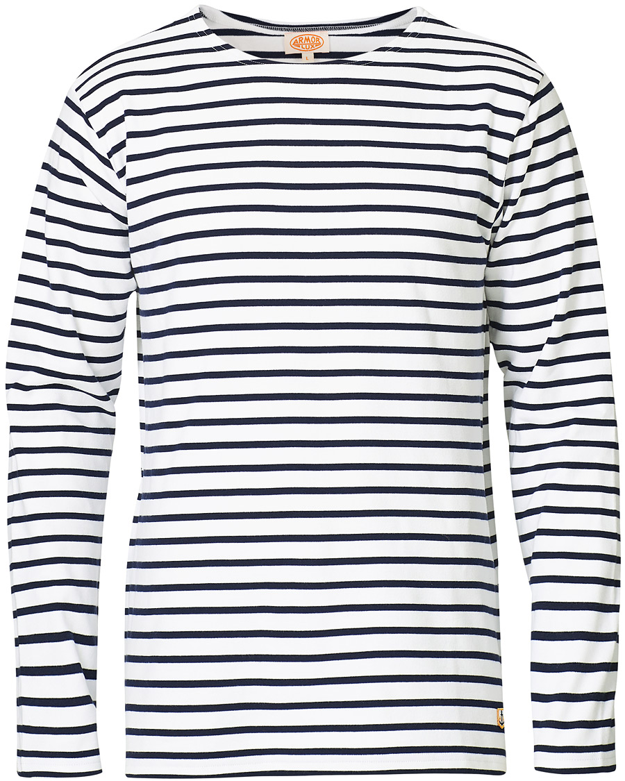 Herren | T-Shirts | Armor-lux | Houat Héritage Stripe Longsleeve T-shirt White/Navy