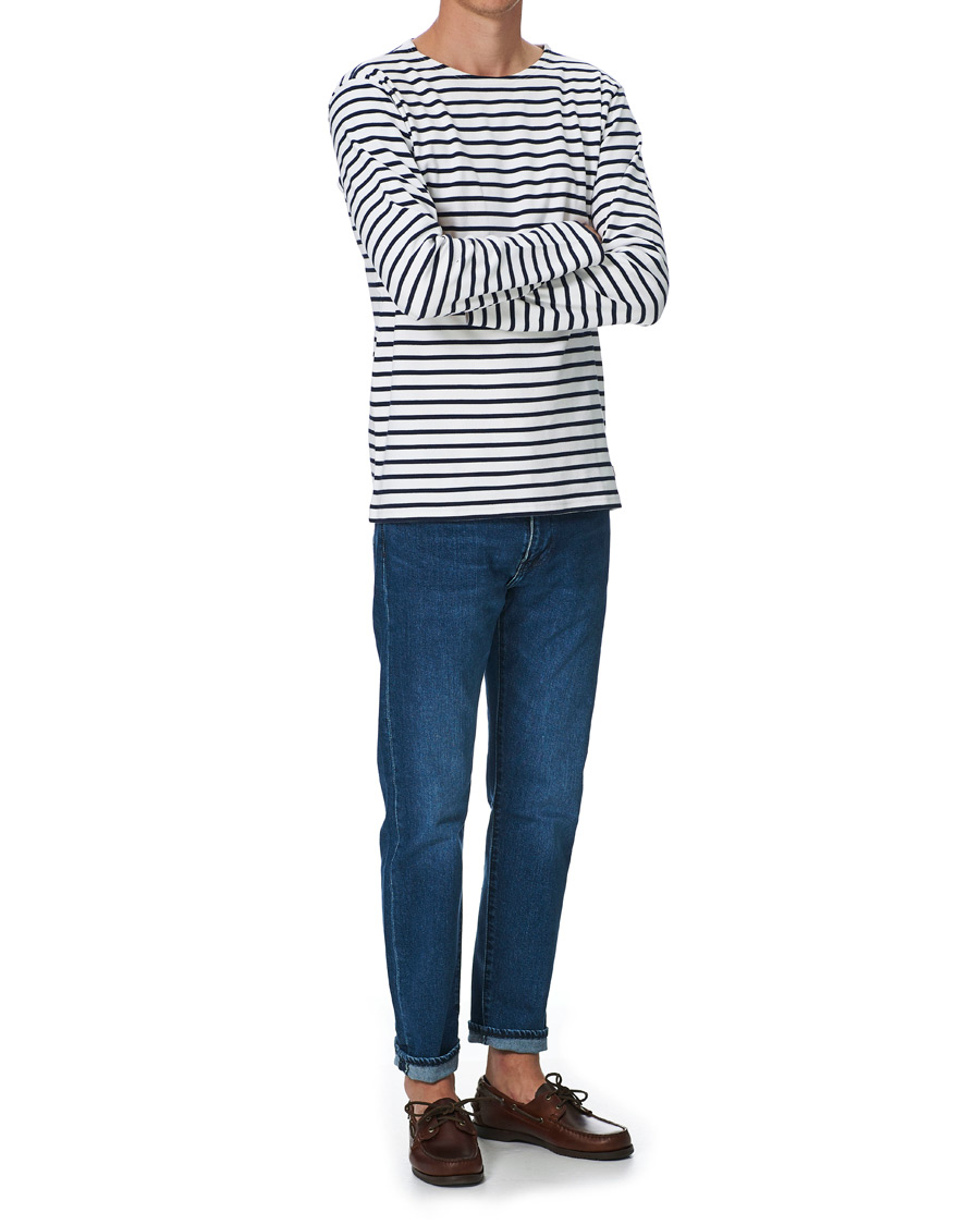 Herren | T-Shirts | Armor-lux | Houat Héritage Stripe Longsleeve T-shirt White/Navy