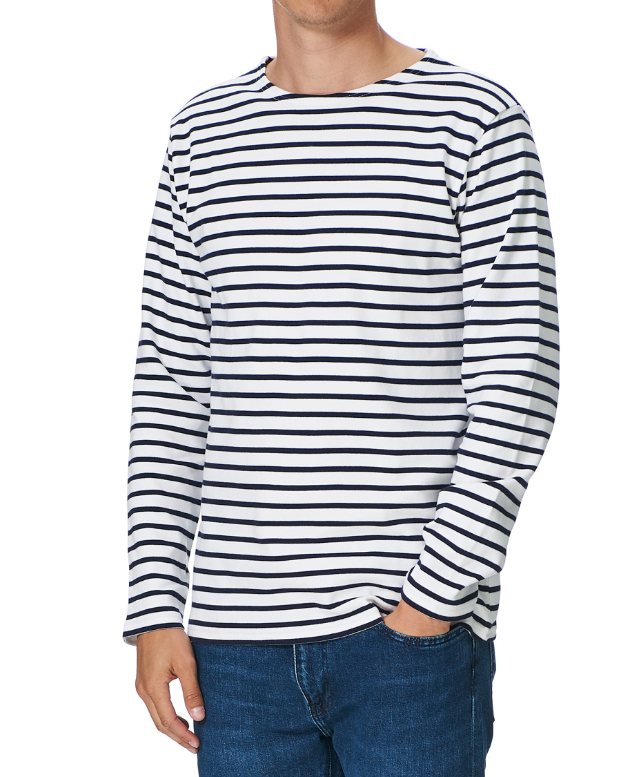 Herren | T-Shirts | Armor-lux | Houat Héritage Stripe Longsleeve T-shirt White/Navy