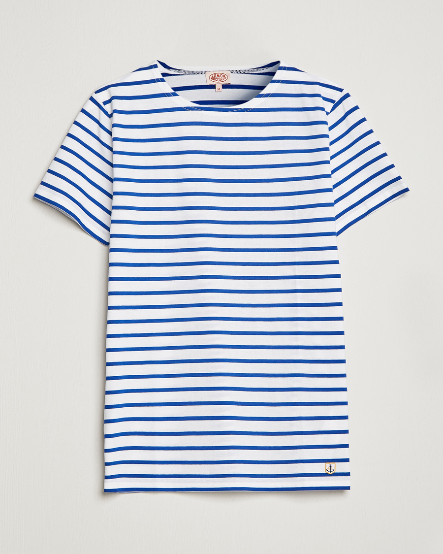 Herren | T-Shirts | Armor-lux | Hoëdic Boatneck Héritage Stripe T-shirt White/Blue