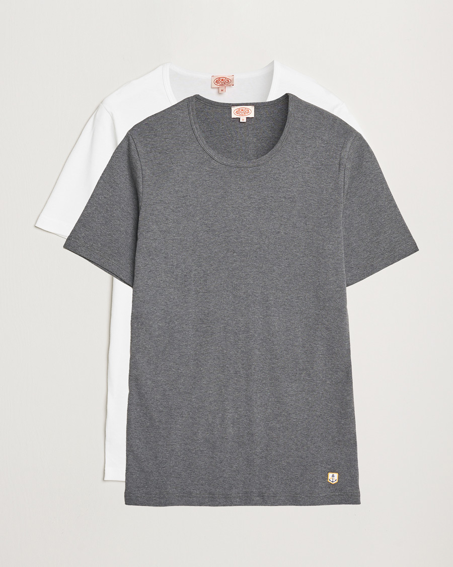 Herren | T-Shirts | Armor-lux | 2-Pack Crew Neck T-Shirt White/Grey Melange