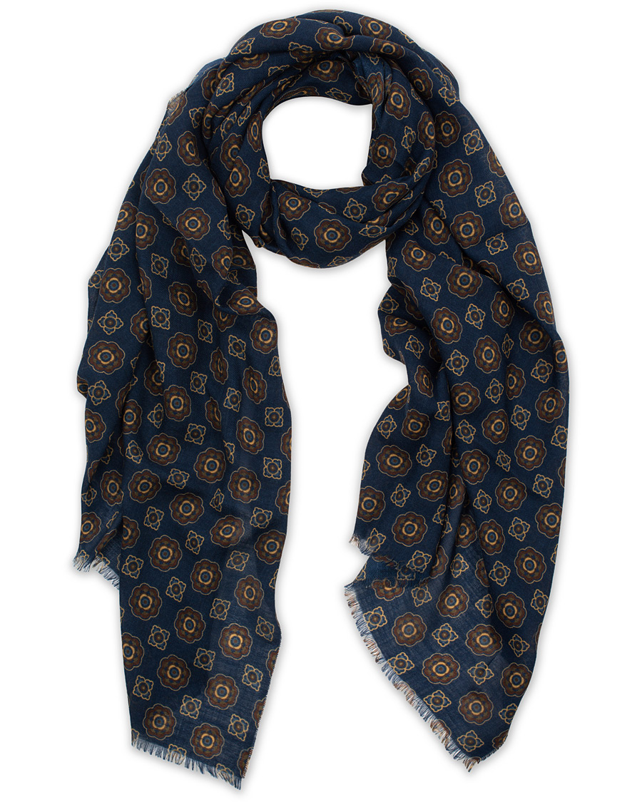 Herren | Altea Medallion Printed Wool Scarf Blue | Altea | Medallion Printed Wool Scarf Blue