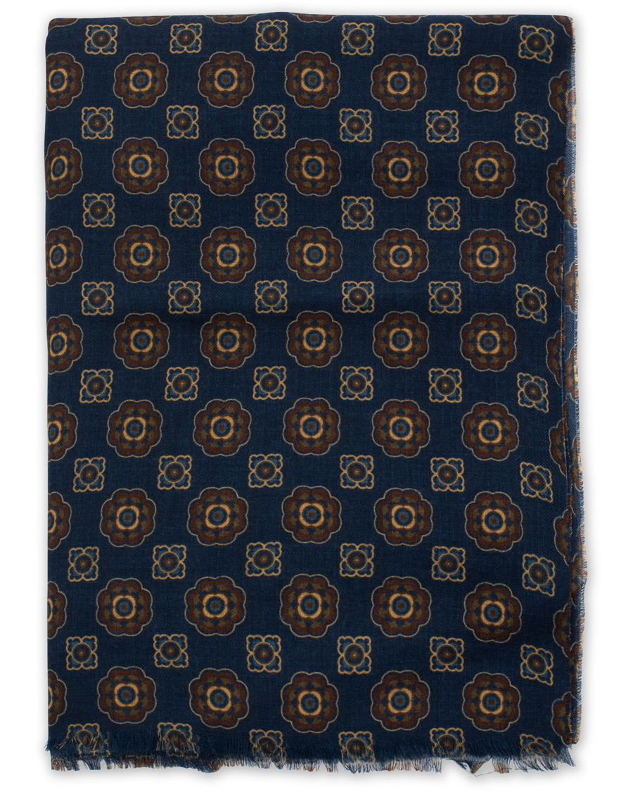 Herren | Altea Medallion Printed Wool Scarf Blue | Altea | Medallion Printed Wool Scarf Blue