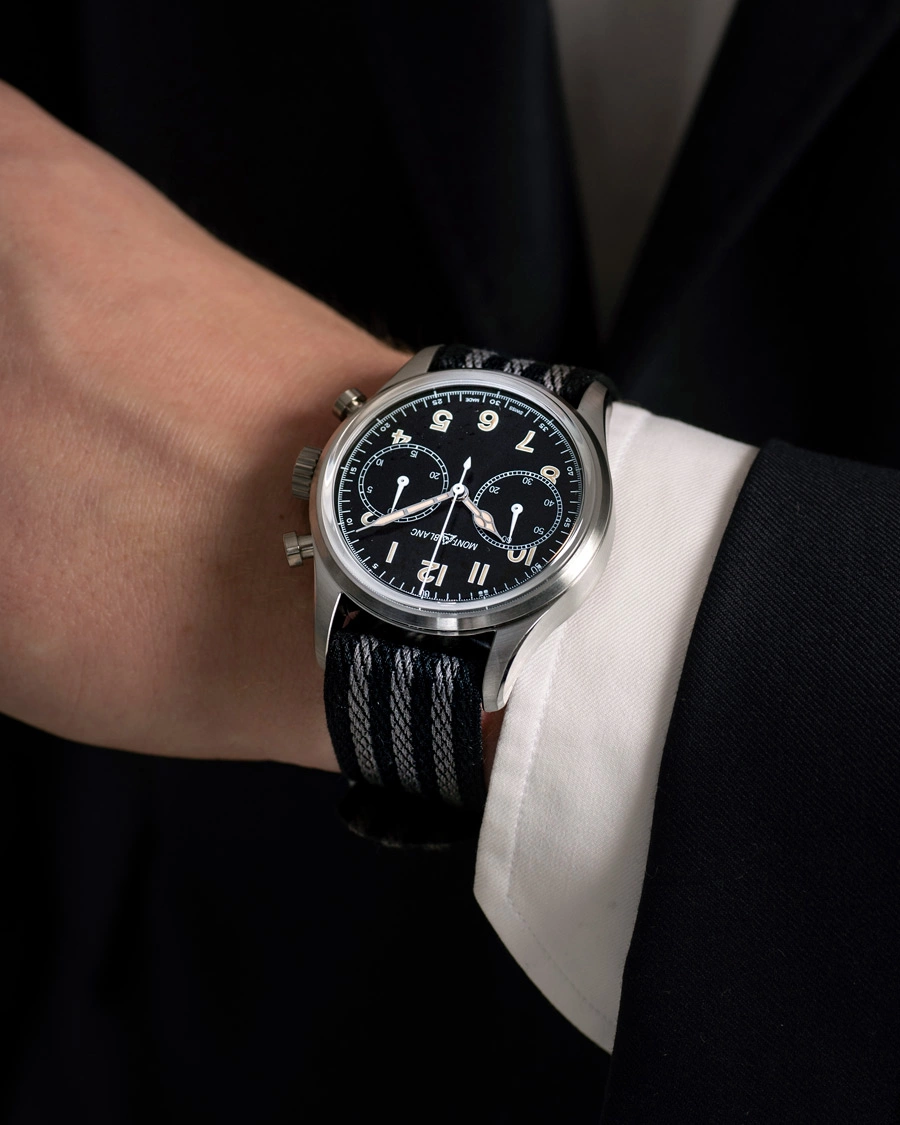 Herren | Textil Strap | Montblanc | 1858 Steel Automatic Chronograph 42mm Black Dial