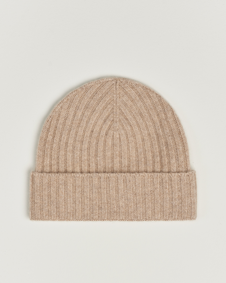 Herren | Amanda Christensen Rib Knitted Cashmere Cap Beige Melange | Amanda Christensen | Rib Knitted Cashmere Cap Beige Melange