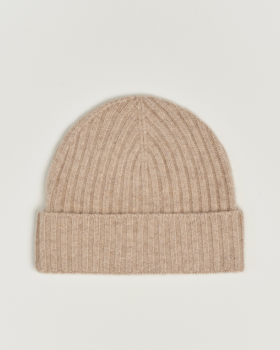 Herren | Amanda Christensen Rib Knitted Cashmere Cap Beige Melange | Amanda Christensen | Rib Knitted Cashmere Cap Beige Melange