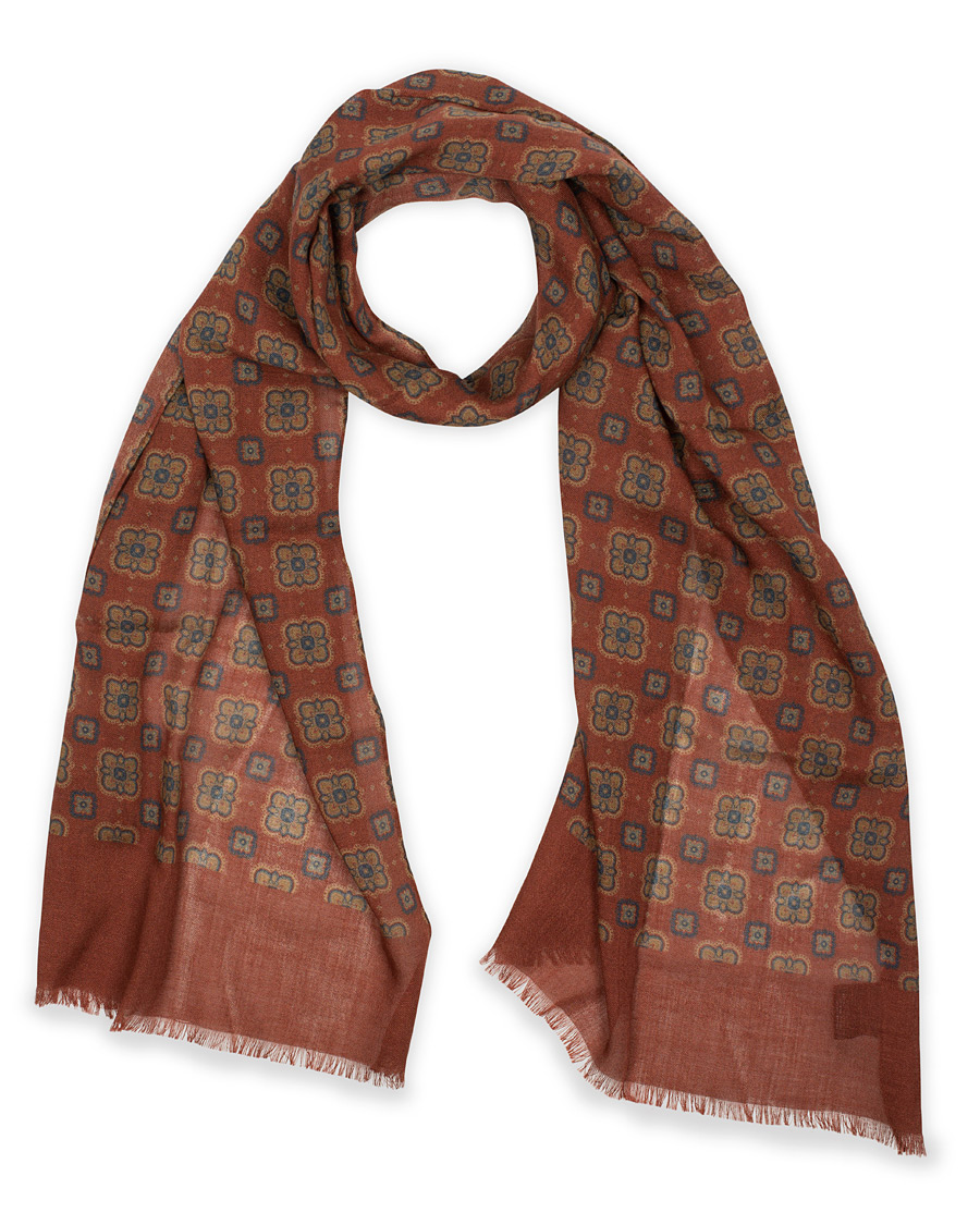 Herren | Amanda Christensen Wool/Silk Medallion Printed Scarf Orange | Amanda Christensen | Wool/Silk Medallion Printed Scarf Orange