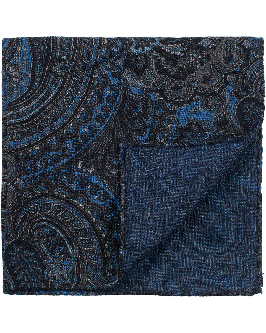 Herren | Amanda Christensen Wool Doublefaced Printed Paisley Pocket Square Blue | Amanda Christensen | Wool Doublefaced Printed Paisley Pocket Square Blue