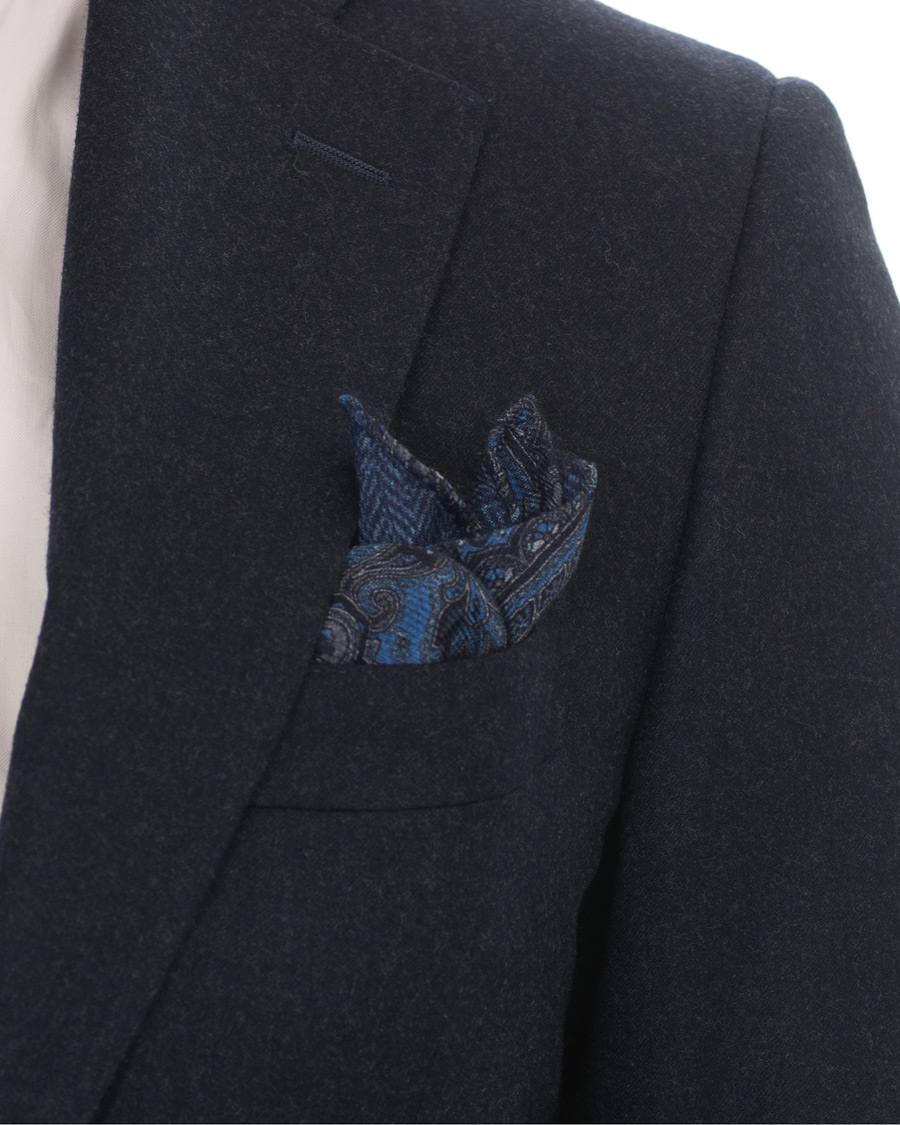 Herren | Amanda Christensen Wool Doublefaced Printed Paisley Pocket Square Blue | Amanda Christensen | Wool Doublefaced Printed Paisley Pocket Square Blue