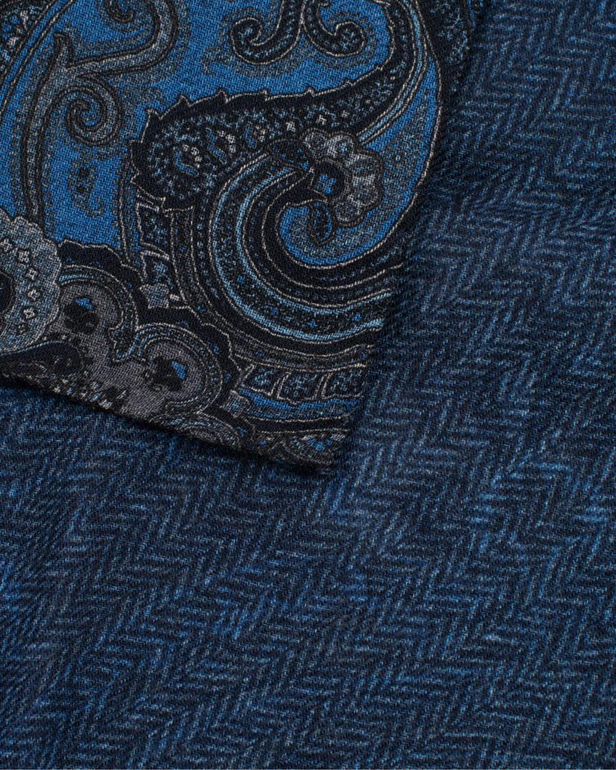 Herren | Amanda Christensen Wool Doublefaced Printed Paisley Pocket Square Blue | Amanda Christensen | Wool Doublefaced Printed Paisley Pocket Square Blue