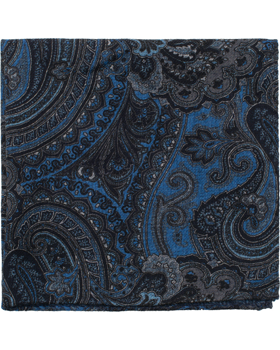 Herren | Amanda Christensen Wool Doublefaced Printed Paisley Pocket Square Blue | Amanda Christensen | Wool Doublefaced Printed Paisley Pocket Square Blue