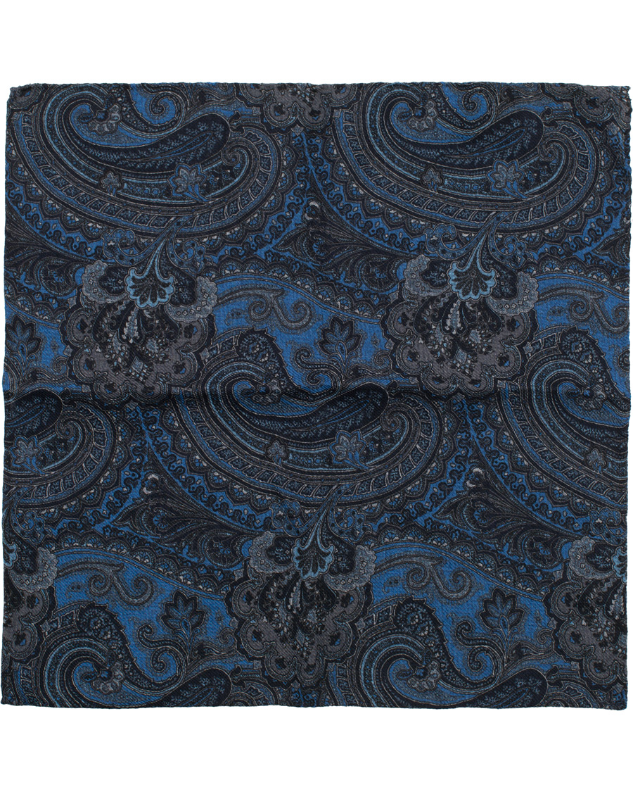 Herren | Amanda Christensen Wool Doublefaced Printed Paisley Pocket Square Blue | Amanda Christensen | Wool Doublefaced Printed Paisley Pocket Square Blue