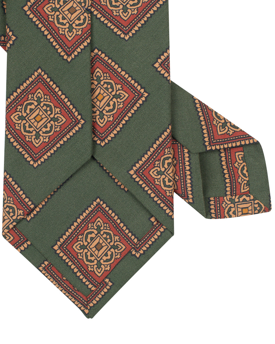 Herren | Drake's Washed Silk Printed Large Square Tie 8 cm Green | Drake's | Washed Silk Printed Large Square Tie 8 cm Green