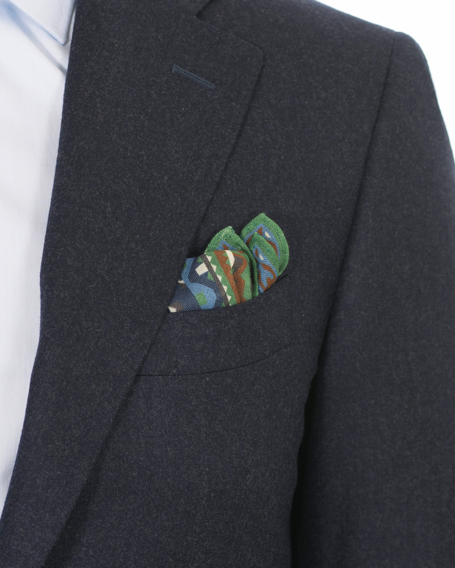 Herren | Drake's Wool/Silk Prited Pocket Square Blue | Drake's | Wool/Silk Prited Pocket Square Blue