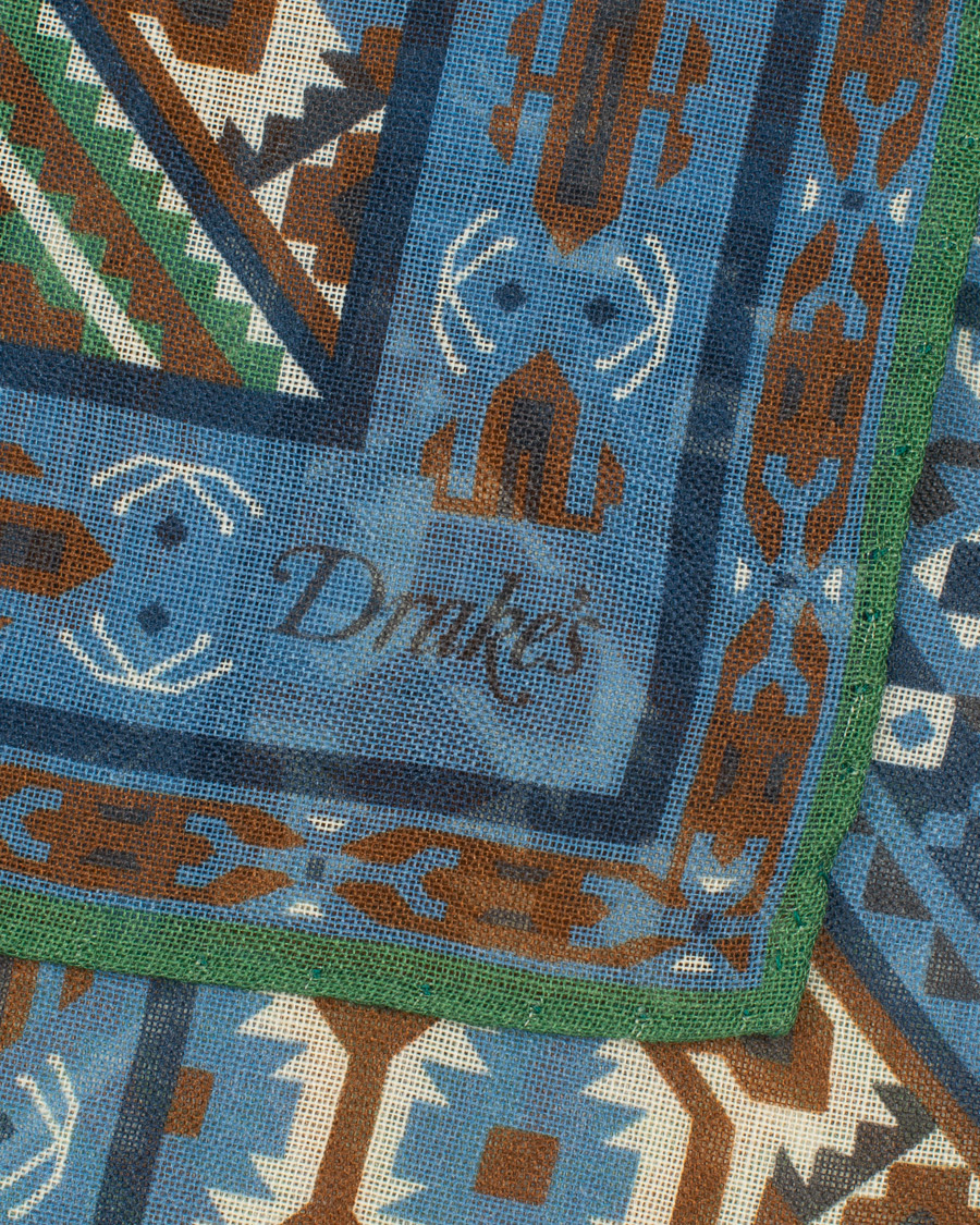 Herren | Drake's Wool/Silk Prited Pocket Square Blue | Drake's | Wool/Silk Prited Pocket Square Blue