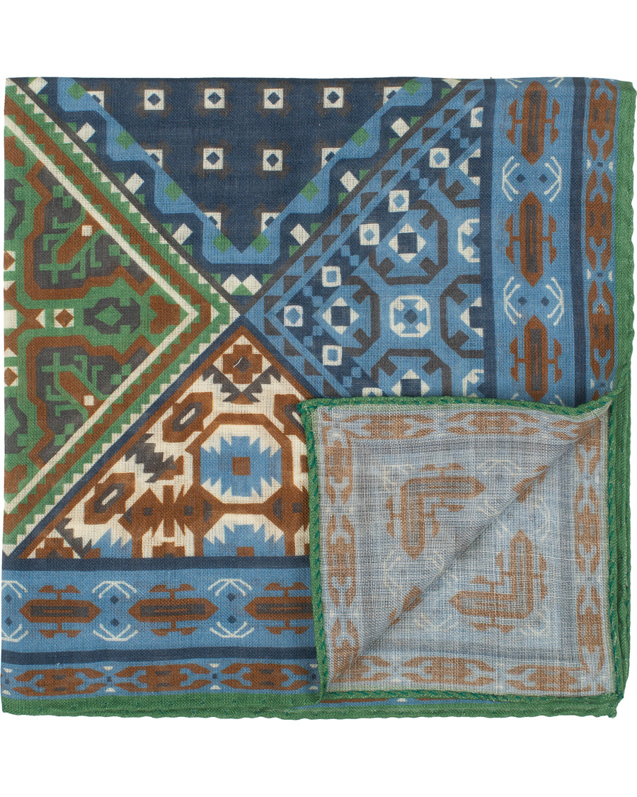 Herren | Drake's Wool/Silk Prited Pocket Square Blue | Drake's | Wool/Silk Prited Pocket Square Blue