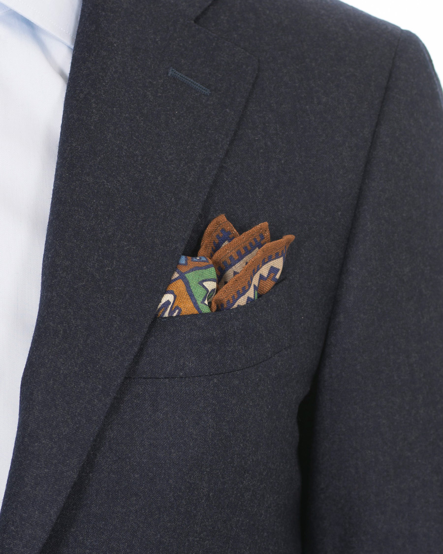 Herren | Drake's Wool/Silk Printed Boxes Pocket Square Beige | Drake's | Wool/Silk Printed Boxes Pocket Square Beige