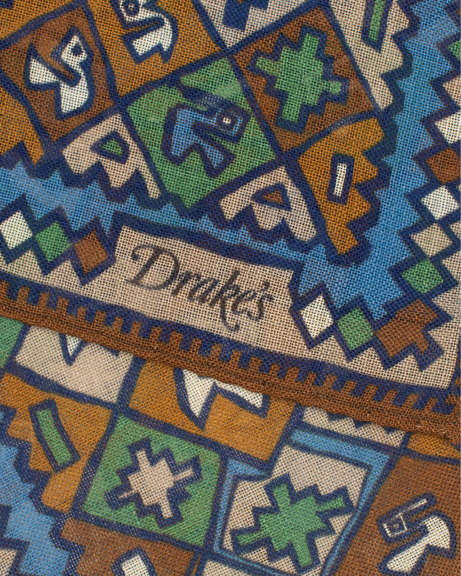 Herren | Drake's Wool/Silk Printed Boxes Pocket Square Beige | Drake's | Wool/Silk Printed Boxes Pocket Square Beige