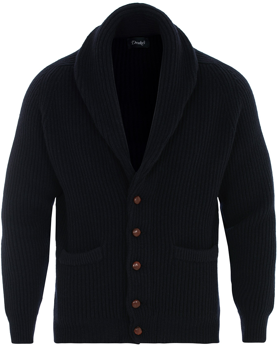 Herren | Pullover | Drake's | Lambswool Shawl Cardigan Navy