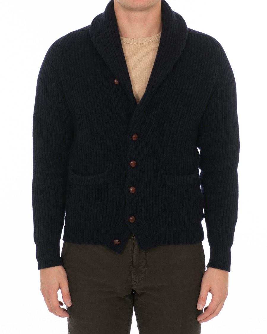 Herren | Pullover | Drake's | Lambswool Shawl Cardigan Navy
