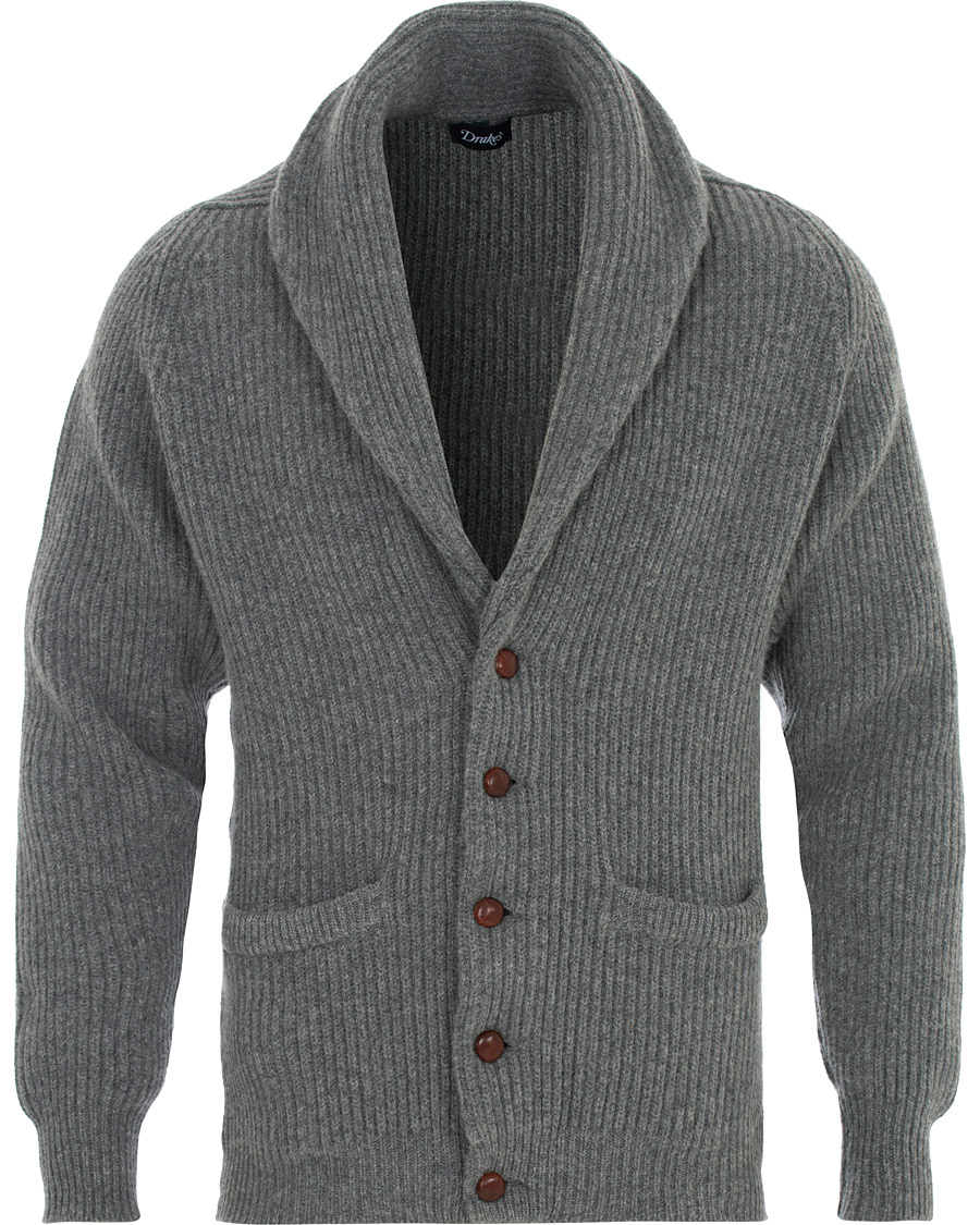 Herren | Pullover | Drake's | Lambswool Shawl Cardigan Grey