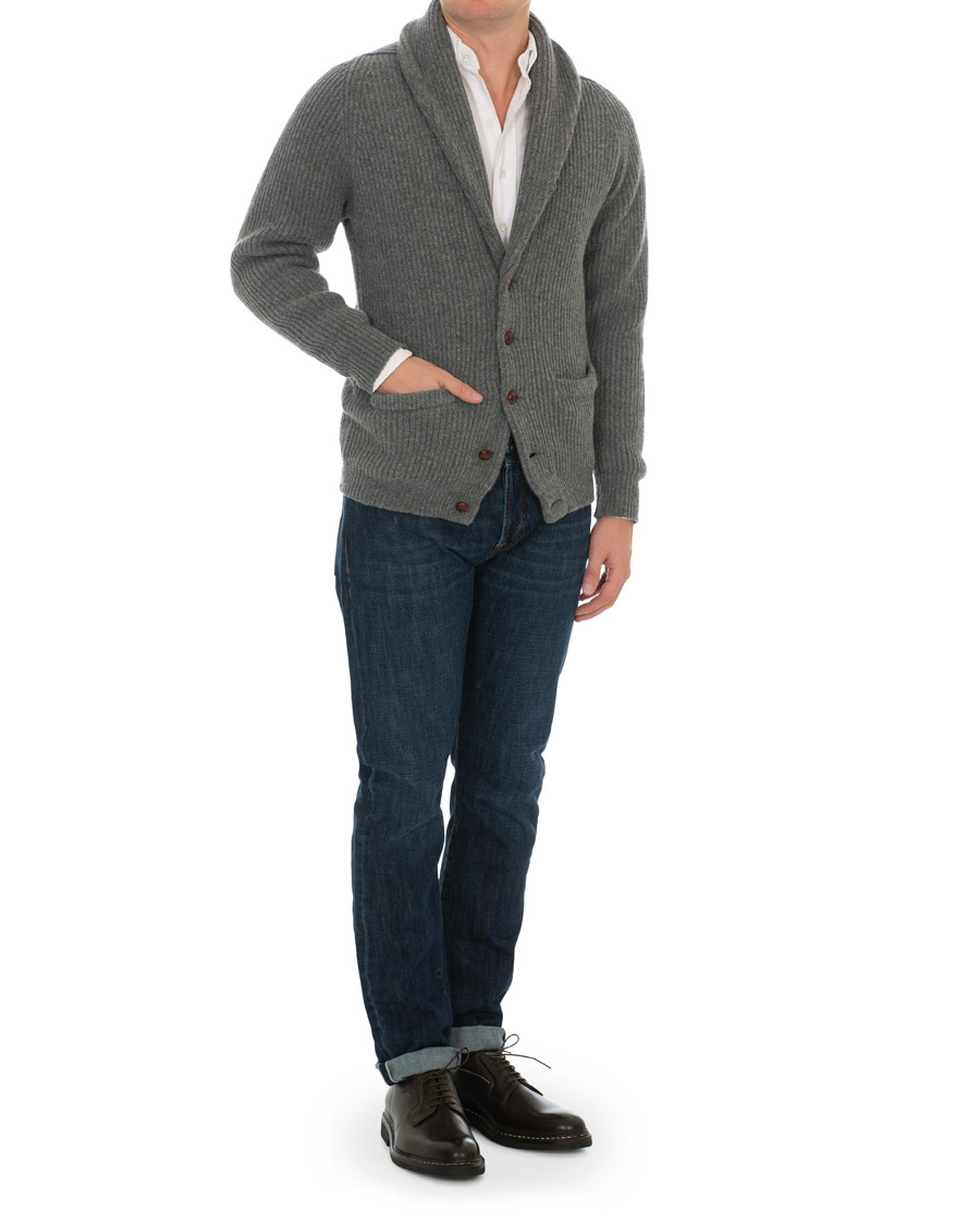 Herren | Pullover | Drake's | Lambswool Shawl Cardigan Grey