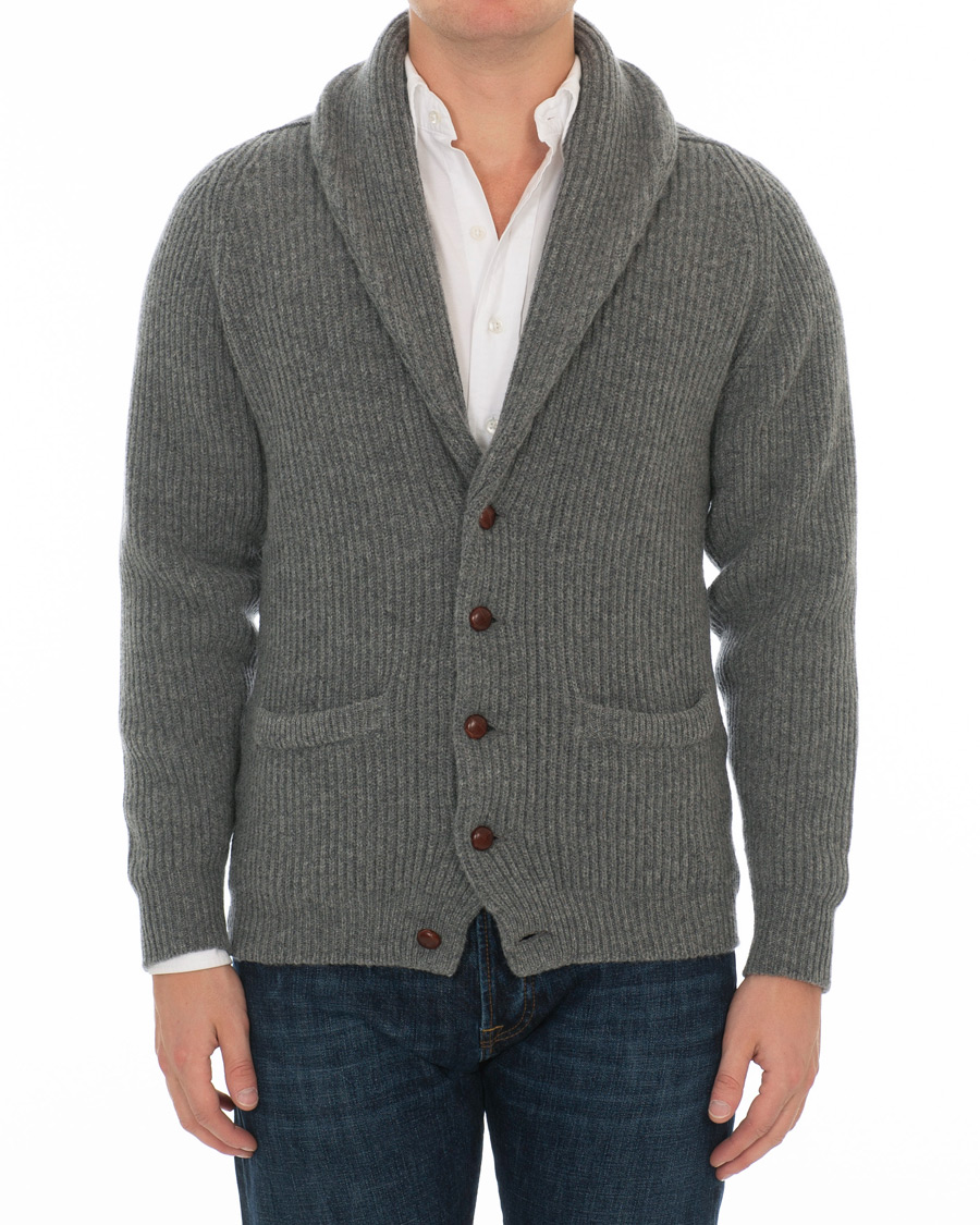 Herren | Pullover | Drake's | Lambswool Shawl Cardigan Grey