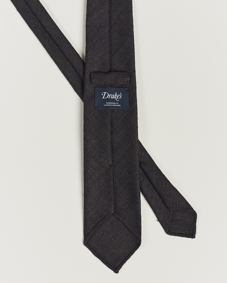 Herren | Drake's Tussah Silk Handrolled 8 cm Tie Black | Drake's | Tussah Silk Handrolled 8 cm Tie Black