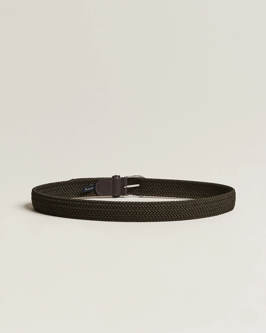 Herren | Anderson's | Anderson's | Stretch Woven 3,5 cm Belt Green