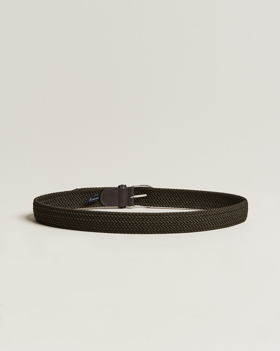 Herren | Geflochtene Gürtel | Anderson's | Stretch Woven 3,5 cm Belt Green