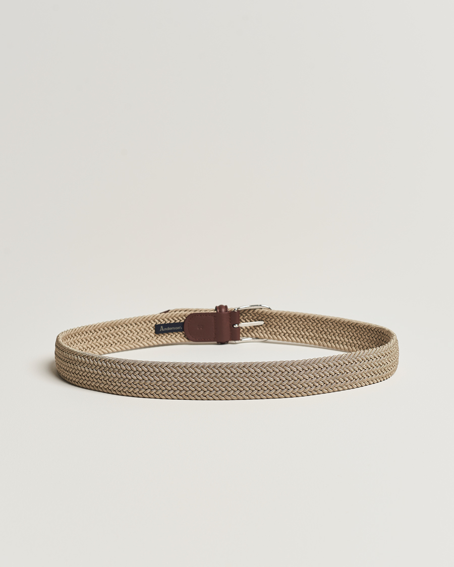 Herren | Geflochtene Gürtel | Anderson's | Stretch Woven 3,5 cm Belt Beige