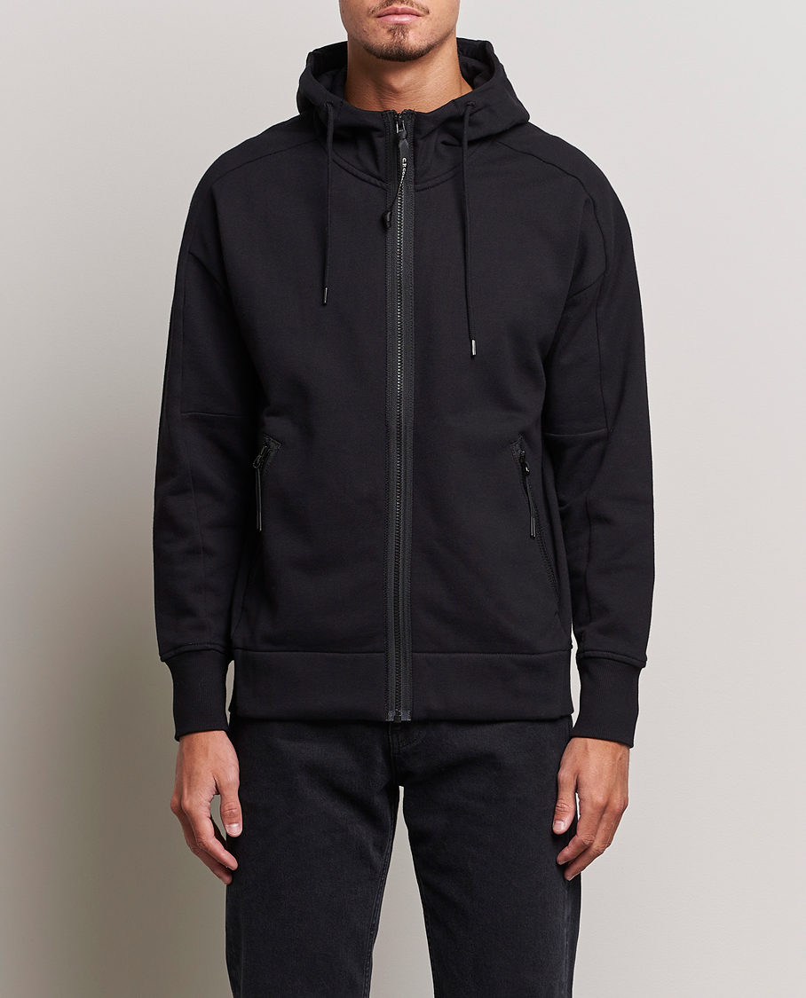 Herren | Sale | C.P. Company | Diagonal Raised Fleece Full Zip Goggle Hoodie Black